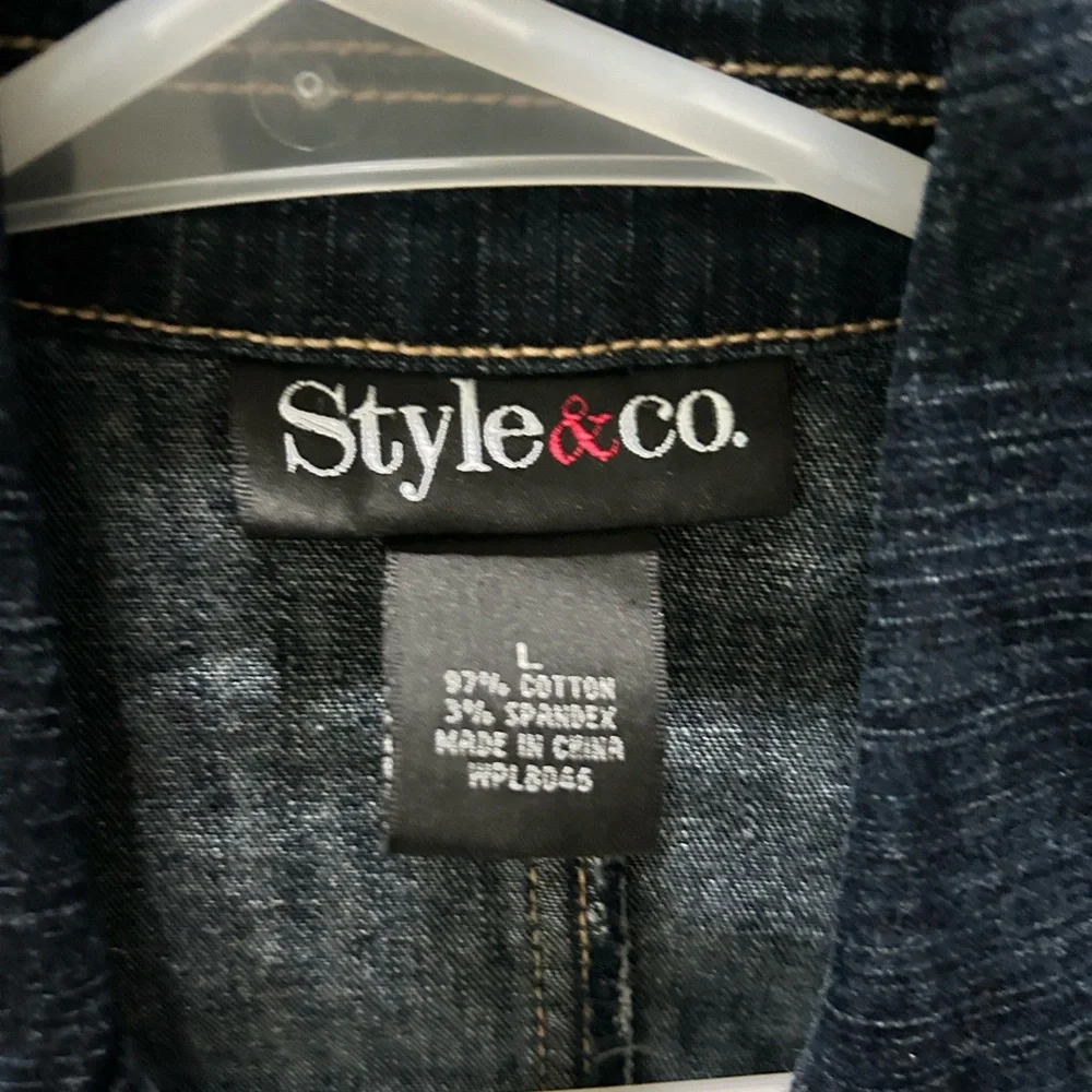 Style & Co Blue Jean Jacket with Blazer Design - Picture 2 of 4